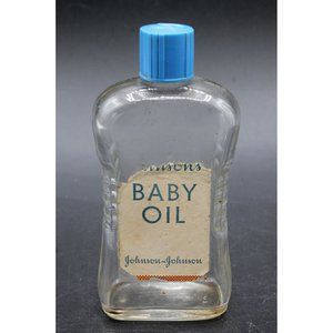 Vintage Johnson's Baby Oil Glass Bottle Advertising Antique Ripped Label Cap